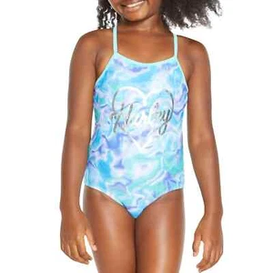 Hurley Girl's UPF 50+ One Piece Quick Dry Swimsuit Blue Tie Dye SIZE 4 - Picture 1 of 8