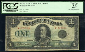 Canada 1923, Dominion of Canada 1 Dollar, DC-25f, P33f, Blck Seal, PCGS 25 VF