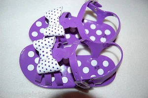 Toddler Baby Girls PURPLE WHITE GEL SANDALS Open Toe POLKA DOT BOW Buckle L 9-10 - Picture 1 of 2