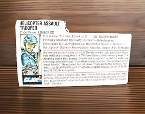 Tarjeta de archivo G.I JOE de 1980 tarjeta de identificación helicóptero soldado de asalto aerotransportado - Imagen 1 de 5