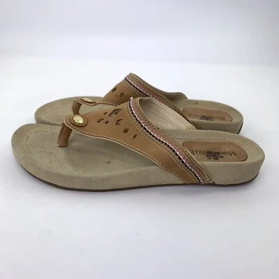 Sandalias chanclas de cuero tostado Margaritaville Diamond Cove para mujer talla 9 Foto 1 de 4