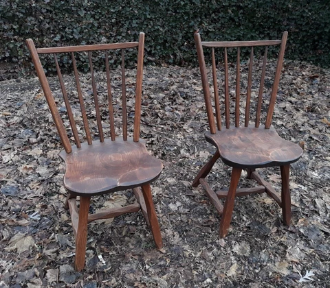 Pair Rustic Hunt Country Furniture  Hand Crafted Side Chairs Cover