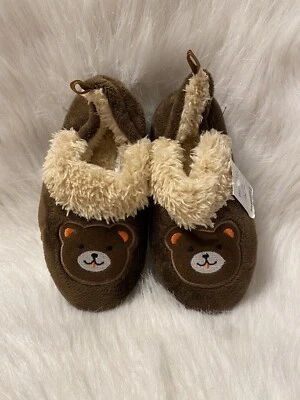 Тапочки для мальчиков ясельного возраста размер большой 9-10 коричневый медведь с подкладкой поскользнуться туфли новый - Изображение 1 из 4