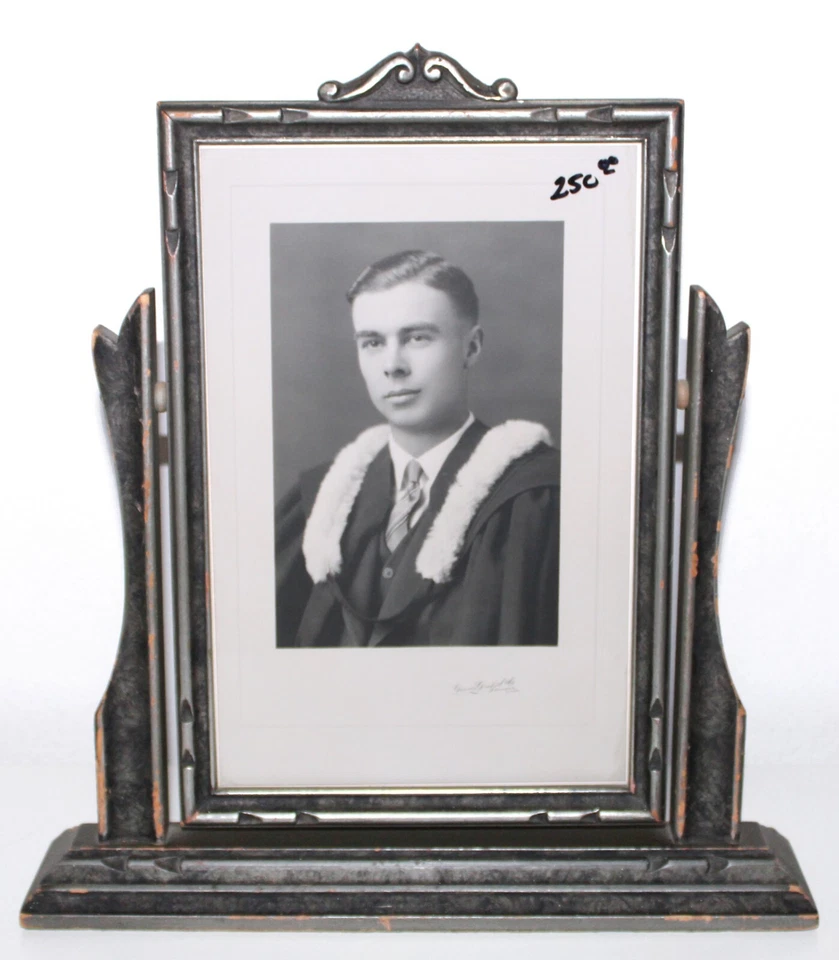 Marco de fotos giratorio de madera Art Deco plateado - retrato real blanco y negro 6x8,5 Foto 1 de 4