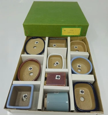 Box of 10 Vintage Japan Bonsai Mini Glazed Ceramic Pots Cactus Succulent Planter - Image 1 of 4