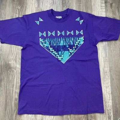 复古 Hanes T 恤 Fifty Fifty Western Boho 串珠阿兹特克单针男式 L — 第 1/4 张图片