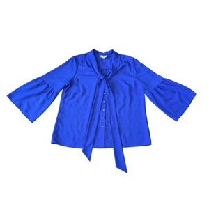 Tahari ASL Top Womens 1X Royal Blue Career Work Bell Sleeve Mature Corporate - Picture 1 of 8