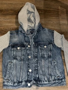 Gap Kids Jean Jacket w/Sweatshirt Sleeves and Hood Boys Size L (10) - Picture 1 of 6