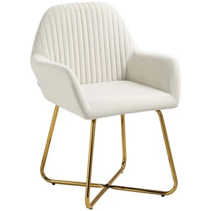 HOMCOM Modern Accent Chair Velvet-Touch Upholstered Armchair Cream White - Picture 1 of 11