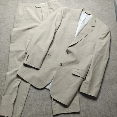 JOS. A. Traje BANK Beige Tostado Lana/Algodón 2 Piezas Para Hombre Talla 42 Largo, 36 Pantalones  Foto 1 de 4