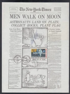 US Stamp C76 FDC Moon Landing Stamp on Photocopy of NYT, Autographed by Designer - Picture 1 of 3