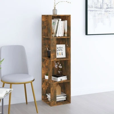 Corner Cabinet Smoked Oak 33x33x132cm Engineered Wood Compact Storage 3-Shelf UK - Image 1 of 4
