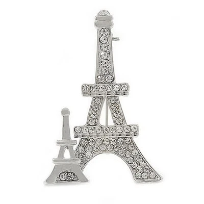 Broche de la Torre Eiffel de cristal transparente enchapado en plata - 50 mm L Foto 1 de 4