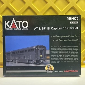 KATO N SCALE 106-075 AT&SF EL CAPITAN 10 CAR PASSENGER COACH  W/DISPLAY UNITRACK - Picture 1 of 16