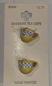Vintage Streamline Dianna's Teacup Tea Cup Cups '90s Button Buttons Yellow - Picture 1 of 5