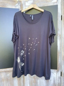Rainbow Top Top Ladies XL Black Plus Size Graphic Floral Motif Shiny Tee - Picture 1 of 6