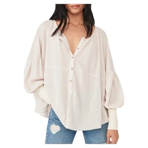 Free People Marla Henley Top Oversized transparent Langarm Damen Large beige - Bild 1 von 13