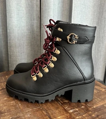 C. Wonder 女式黑色 Laney Lug 鞋底红色系带拉链靴 7.5 码 — 第 1/4 张图片