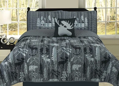 Home Sweet Home Rustic Mountain Lodge Twin Quilt Bedding Set Cabin Woods Moose B - Image 1 of 2
