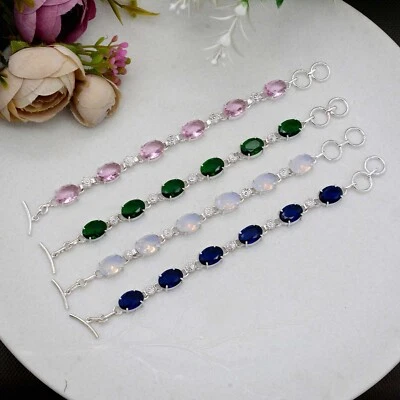 6 Brazalete Único Multicolor Piedras Preciosas Plata de Ley 925 Brazalete Regalo Ella/Él Foto 1 de 4