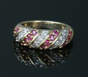 925 Sterling Silver 1 CT Ruby & Diamond Mother Day Band Ring 14k Yellow Gold FN