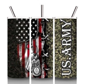 20 Unzen DÜNNER EDELSTAHL BECHER Tasse Becher. US-Militär Armee amerikanische Flagge  - Bild 1 von 3