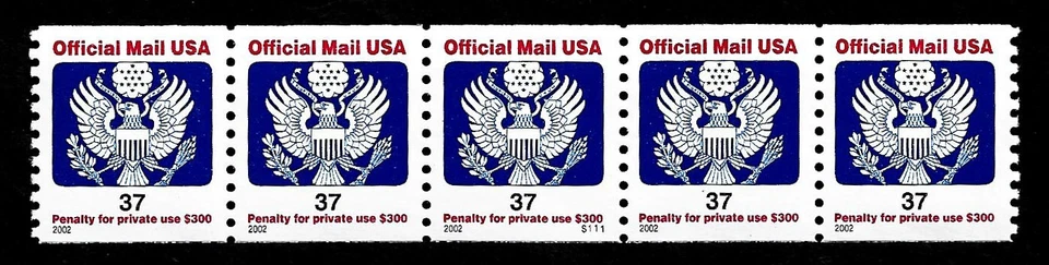 USA, SCOTT # O159, MNH STRIP OF 5 PNC5 #S111 OFFICIAL MAIL YEAR 2002 37¢ - Image 1 of 1