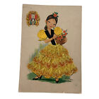 Vintage MaRosa Garcia Spain silk embroidered girl 3D fabric skirt dress postcard
