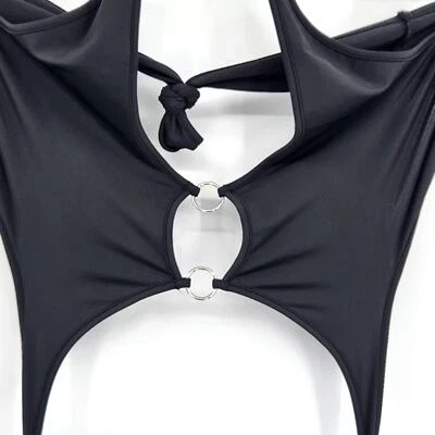 Mono Finesse para mujer talla grande 3X negro junta tórica recorte halter elástico lazo trasero Foto 1 de 4