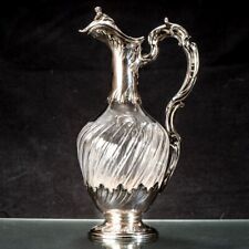 ANTIQUE FRENCH STERLING SILVER CRYSTAL WINE LIQUOR DECANTER PITCHER EWER ROCOCO