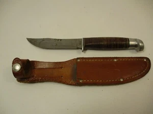 Vintage West Cut K5 Leather Ring Handle Fixed Blade Hunting Knife USA w/ Sheath - Picture 1 of 11