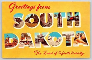 Postcard Greetings from South Dakota Land of Infinite Variety Sand Yellow - Picture 1 of 2
