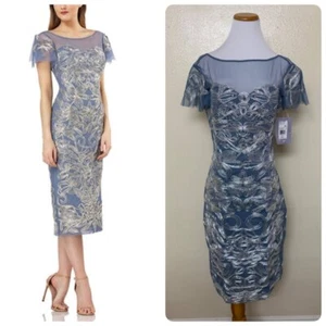 JS Collections Metallic Embroidered Soutache Dress Sz 4 Illusion Silver $298 - Picture 1 of 12