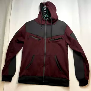 Retro Stitch fleece full zip hoodie sweater mens small long sleeve burgundy red - Picture 1 of 10