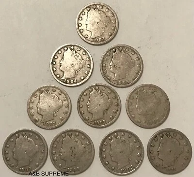 Count of Ten Circulated Liberty V Nickels 1883 to 1912 Good To Fine - Image 1 of 4