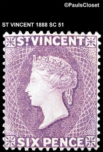ST VINCENT 1888 SC 51 QUEEN VICTORIA 6p VIOLET MINT HINGE REMNANT FINE/VERY FINE - Picture 1 of 2