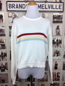 New! brandy melville cream Stripe crewneck jessica rainbow Pink Blue sweater NWT - Picture 1 of 4