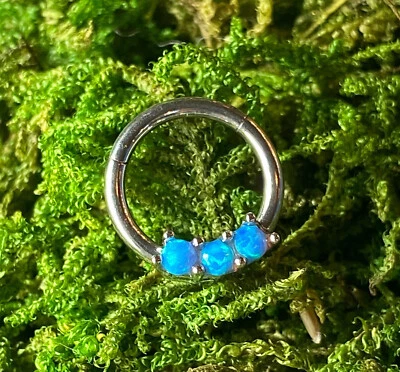 1pc Three Opals Hinged Segment Ring Septum Clicker 316L Surgical Steel  - Image 1 of 4