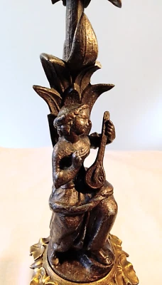 GRAND BOUGEOIR OU FLAMBEAU EN REGULE PEINT - Photo 1/4