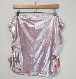 Cider Womens Tube Top Plus Size 3XL Pink Metallic Shimmer Ruched Crop Club NWT - Picture 1 of 17