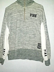 Victoria Secret PINK Sweatshirt Half Zip XS Pullover women's logo split hem - Picture 1 of 10