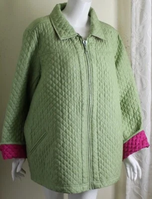 NWT Quacker Factory Sz 2X Pink Green Quilted 100% Silk Jacket Coat Beautiful - Image 1 of 4