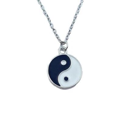 Collana Yin e Yang Argento con Catena ACCIAIO ciondolo yoga tao pace Uomo Donna - Immagine 1 di 4