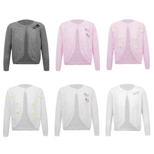Kid Girls Cardigan Casual Long Sleeve Ruffle Front Solid Color Outwear Sweater - Picture 1 of 41