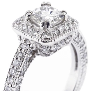 2.80ct F-SI1 Cushion Natural Certified Diamonds 18kw Gold Halo Side-Stone Ring - Picture 1 of 11