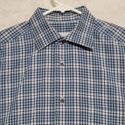 Ermenegildo Zegna Shirt Mens 16 Large Blue Plaid Button Down Cotton Dress - Image 1 of 4