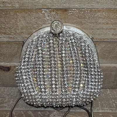 Vintage Delill Purse Bag Silver Bejeweled Rhinestones w Serpentine Strap  Macau  - Image 1 of 4