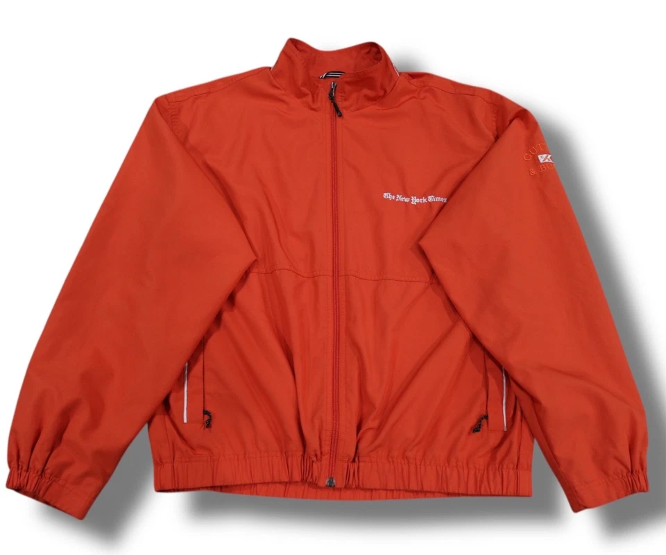 Vintage New York Times Newspaper Mens Large Embroidered Full Zip Orange Jacket - Image 1 of 4
