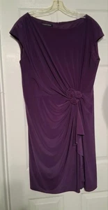 Jones Wear Dress Sz 16 Purple Rouched Knee Length Stretch - Picture 1 of 8