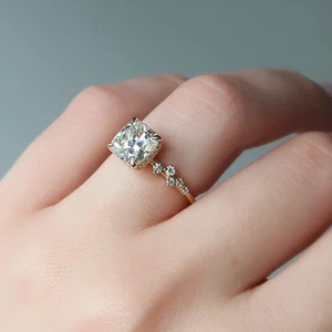 IGI Lab Grown 1.25 Ct Cushion Cut Diamond Engagement Ring 14K Yellow Gold - Picture 1 of 14